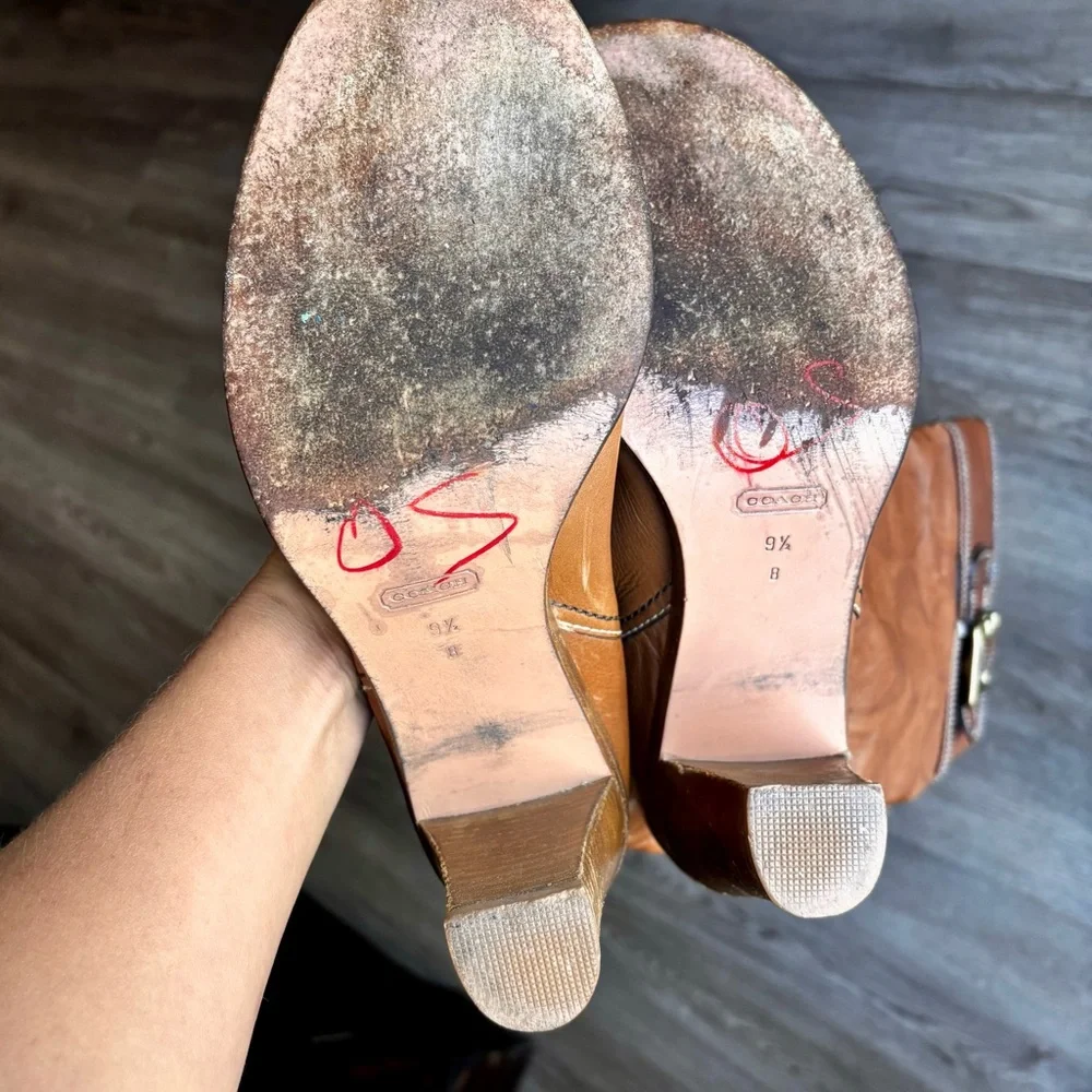 COACH SIGNATURE C SADDLE MERRIDTH BROWN LEATHER BOOTS - Picture 6 of 8